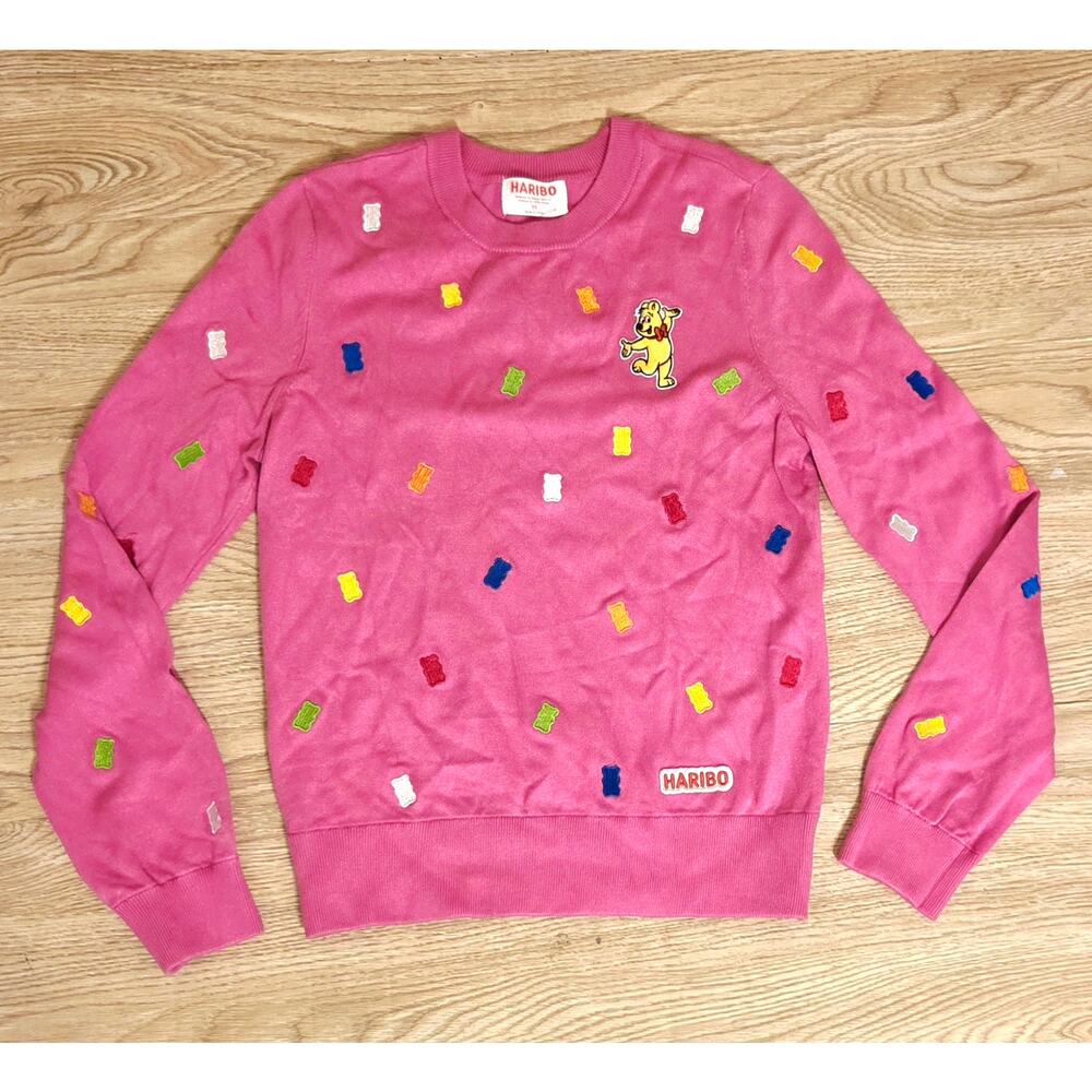 HARI Pink Embroidered Candy Crewneck Sweater